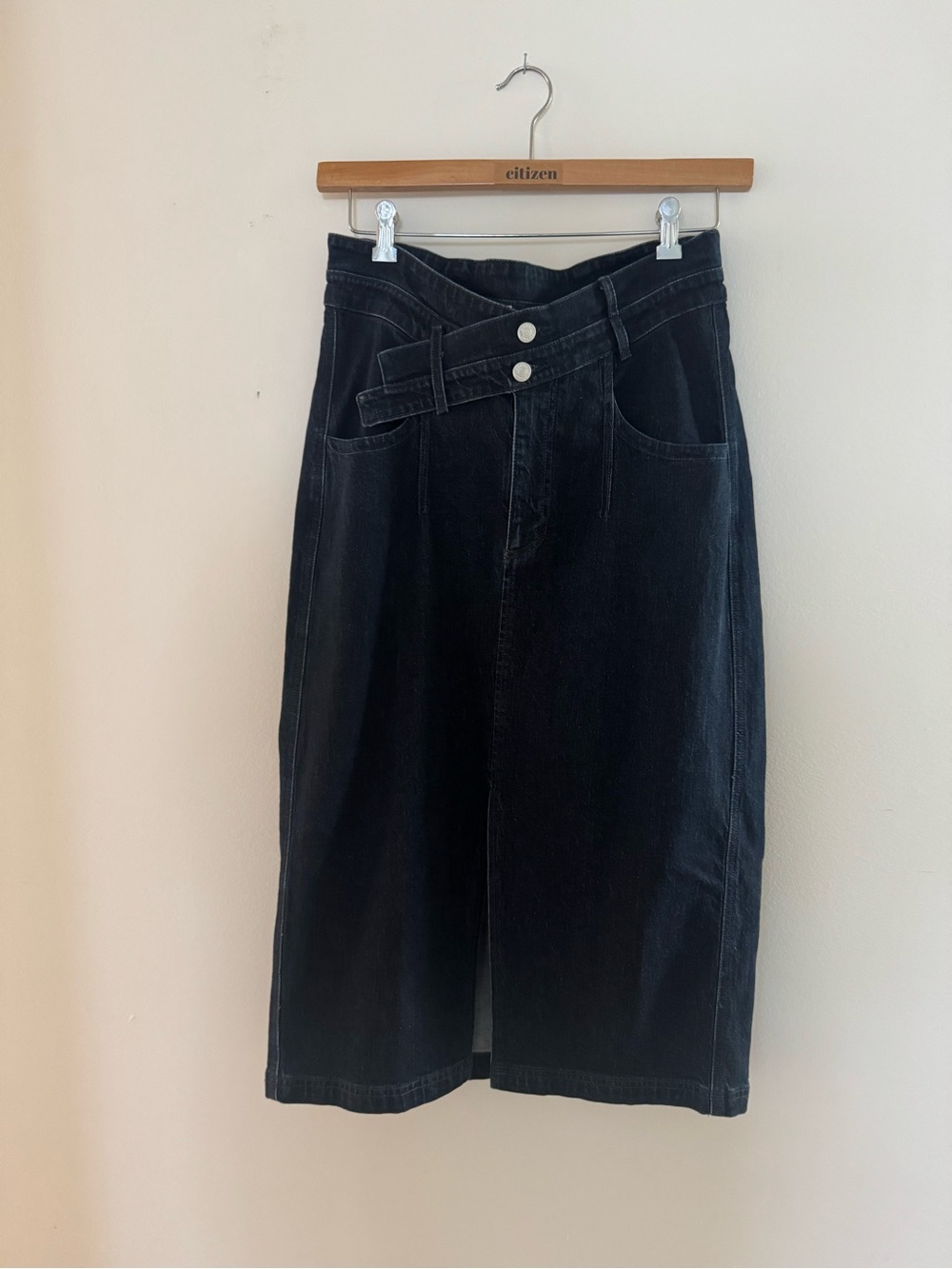 Anthropologie Pilcro Arden Double Waist Midi Jean Skirt Dark Denim NWOT - Picture 7 of 13